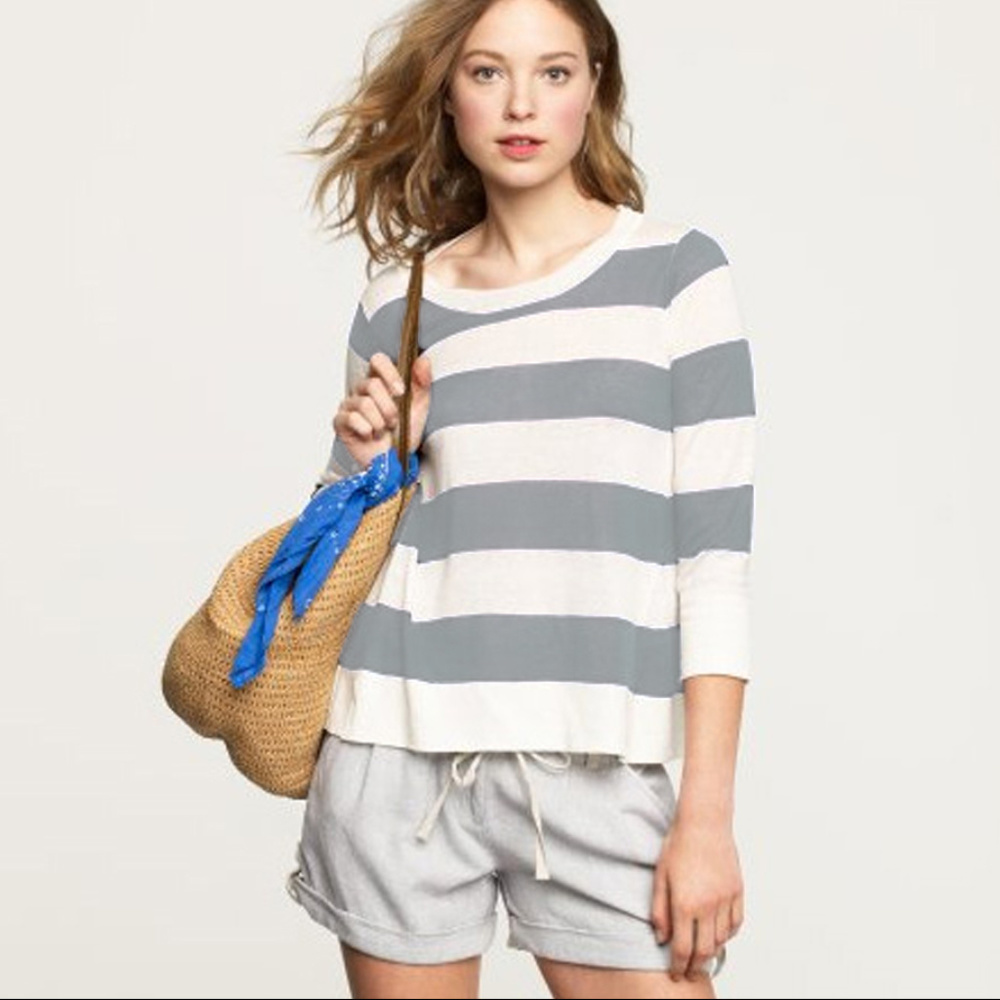 J. Crew Grey Striped Swingtime Silk/Linen Knit Top